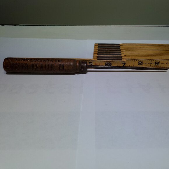 VINTAGE HICKORY ICE AND COAL CO. ICE PICK, CIRCA 1936, WITH 3 DIGIT PHONE NUMBER - Picture 1 of 5